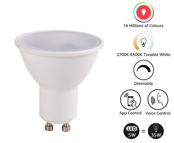 Home Dimmable LED Spotlights GU10 APP Controlled Amazon Alexa Google Assistant