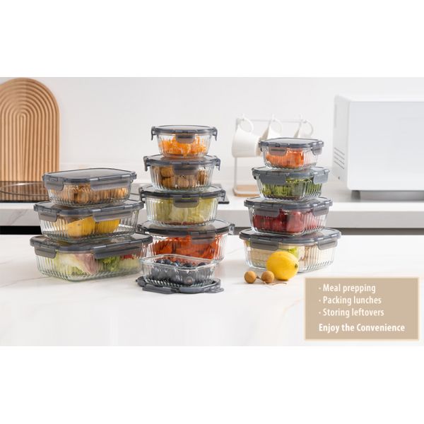 Stain Resistant Borosilicate Glass Food Container with Vented Cool Lock PP Lid and Temperature Resistance (-40℃-560℃)