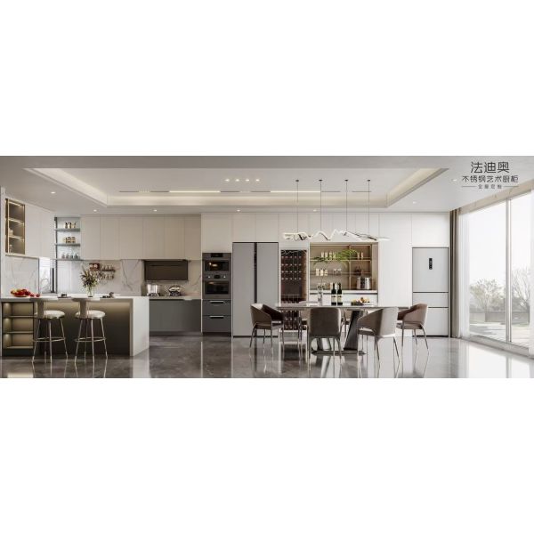 Fadior Full Stainless Steel Custom Kitchen Cabinet - Modern Minimalist White Integrated Layout with Premium Storage & Hardware