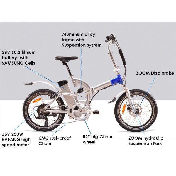 36V 250W Folding Electric Bike Full Suspension EN15194 With Shimano Derailleur