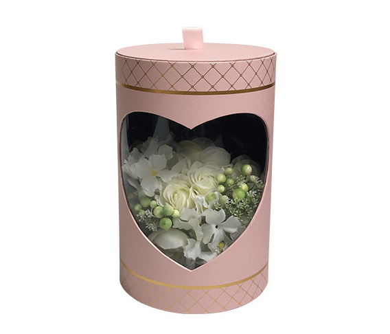 Custom Luxury Clear Window Transparent Paper Round Cylinder Shape Wedding Flower Boxes