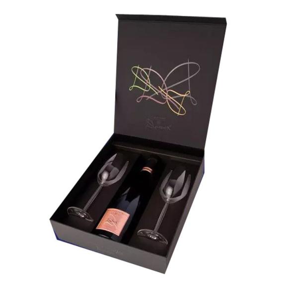 bespoke one bottle wine and two glasses hinged paper box luxury wine box with EVA foam tray