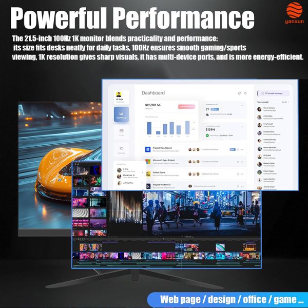 21 Inch LED Bezel-free 100*100 VESA 1K FHD Resolution 75Hz/100Hz/165Hz Refresh Rate Bezel-less VA Panel Office PC Monitor