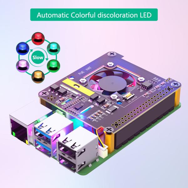 Raspberry Pi 5 PoE HAT with Cooling Fan and Automatic LED 5V 5A 25W IEEE 802.3af/at-Compliant