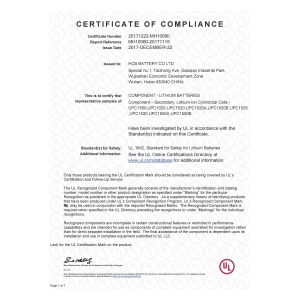 HCB Battery Co., Ltd Certifications