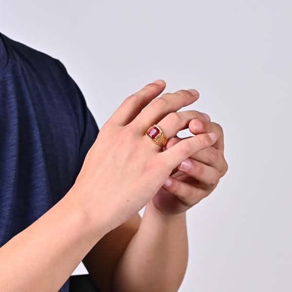 316 316L Stainless Steel Gold Plated Ring Jewelry For Men With Ruby Crystal Stone