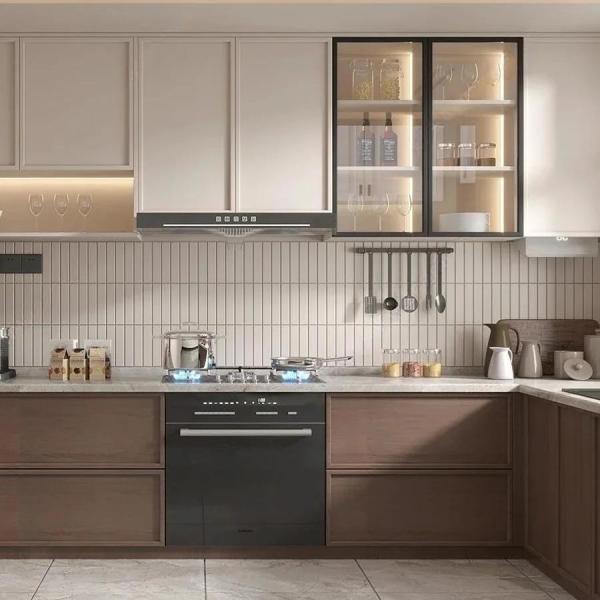 Antique Frame-line Door Panel Solid Wood Veneer Kitchen Cabinet For Project Builder