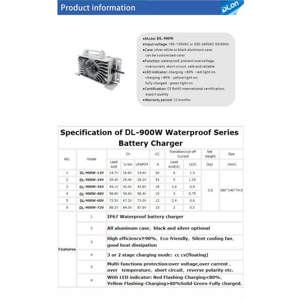 Dlon factory 48 volt waterproof golf cart charger 48v 15a club car battery charger for lead acid / lifepo4 batteries
