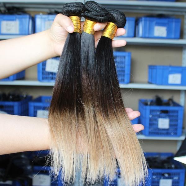 Ombre Brazilian Straight Hair Bundles Three Tone Blonde Ombre Human Hair Weave 1b/4/27