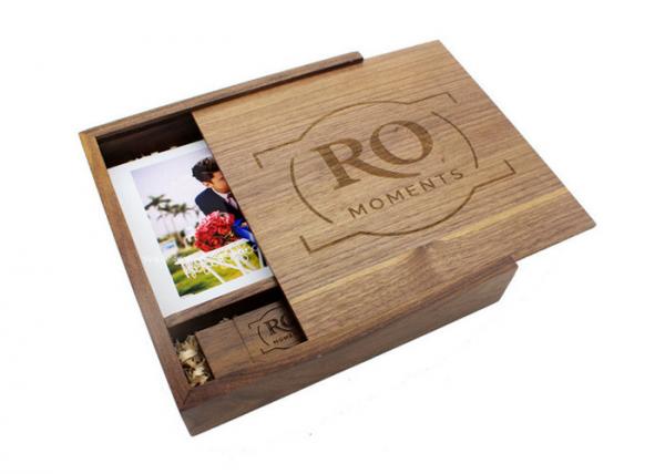 Buy Natural Color Walnut Wooden Photo Album Box With Sliding Lid Magnet Closure at wholesale prices
