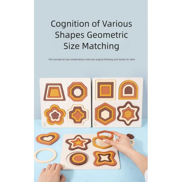 Kids Montessori Wooden Geometric Shape Color Cognition Matching Puzzles Games Early Educational Learning Toy for Children