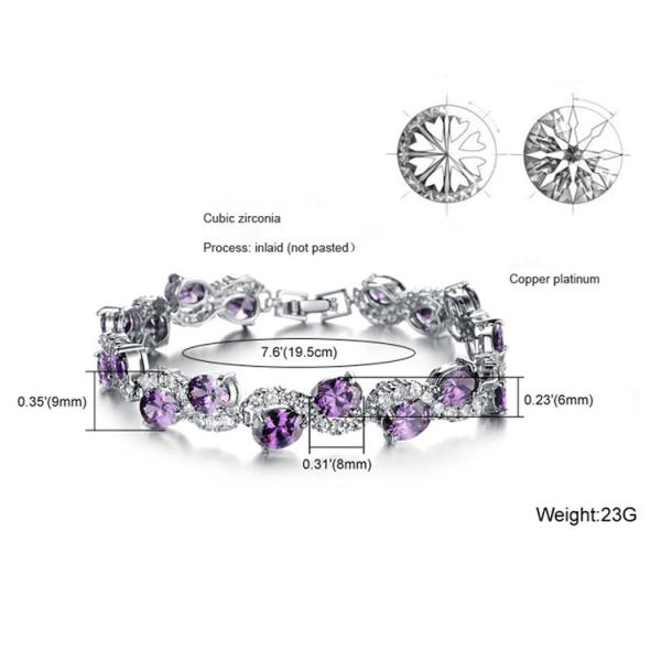 Women Platinum Plated Purple Cubic Zirconia Bracelet Wedding Jewelry(JDS924PURPLE)