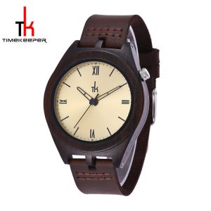 Mineral Glass Wood Watch Leather Strap Japan Miyota Quartz Movement