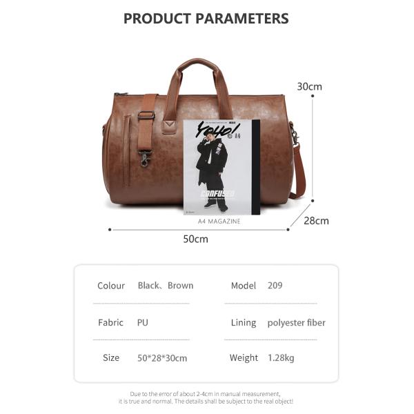 Outdoor PU Leather Travel Duffle Bag Brown With Separate Shoe Compartment