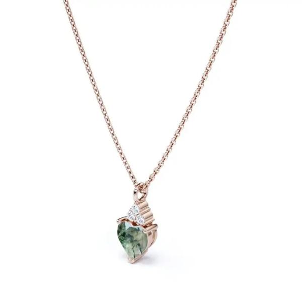 Raw Simple Fine Green Moss Agate Crystal Necklace 925 Silver Complete Wedding