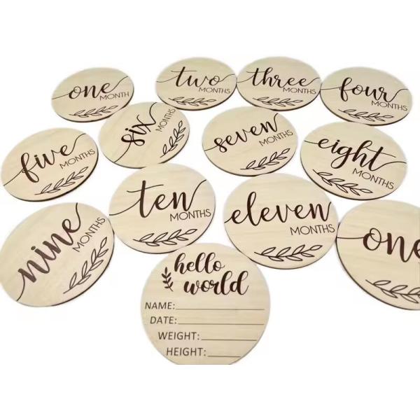 Monthly Milestone Card set 100mm Wooden Discs for Adorable Animals Milestone Cards of Your Newborn Boy/Girl