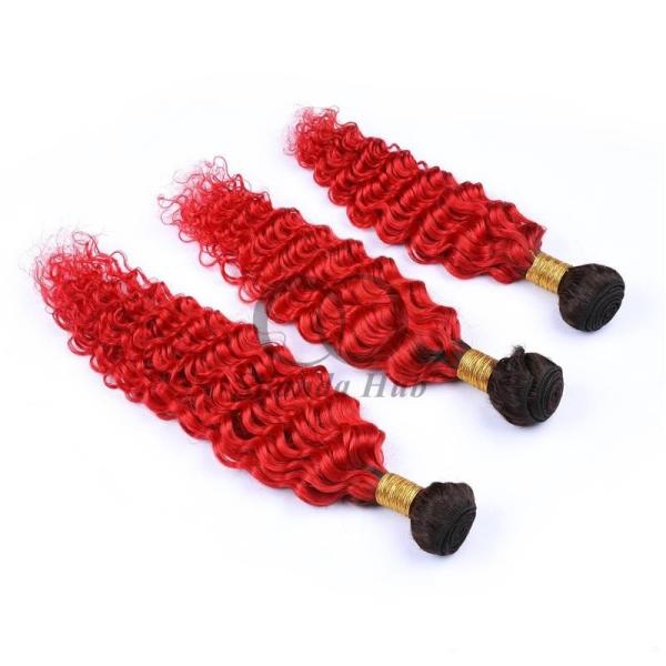 #T1B/Red Deep Wave Remy Human Hair Bundles Sew In Weave Bundles Brazilian Bundle Deals