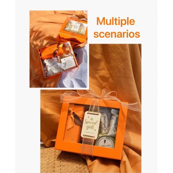 20cm*7cm*17cm Orange Coated Holiday Gift Boxes With Transparent Windows