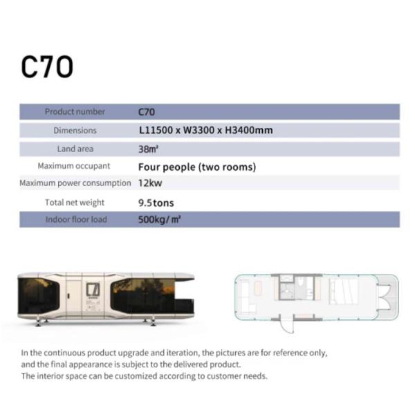 Hotel Accommodation 38 M2 Model E7 Solar Capsule House With Luxury Apple Cabin Design
