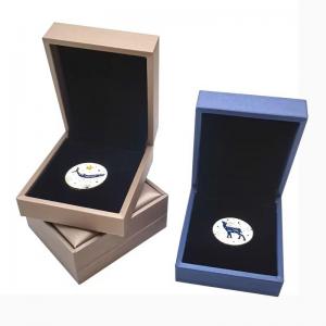 Quality High Classic PU Wrapped Commemorative Coin Boxes Navy Champagne Coin Keeper Box for sale