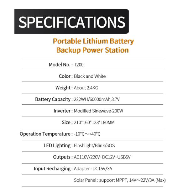 200W Lithium Battery Generation, Portable Solar Power Station Home Battery Storage Generator