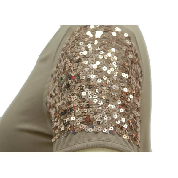 Women's Soft Viscose 1/2 Sleeves Shirt Round-Necline With Paillette Embroider At Sleeve