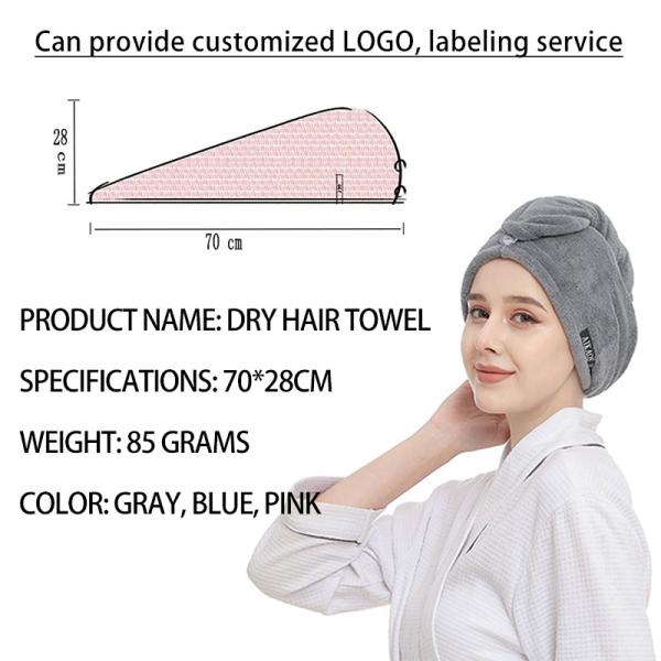 Custom Design Pure Color Microfiber Coral Fleece Dry Hair Hat for Quick-drying Hair Towel