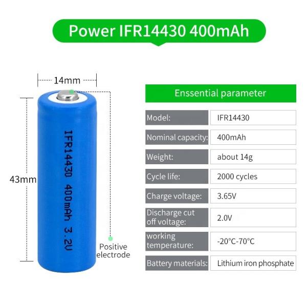 LiFePO4 Size 14430 Rechargeable Solar Battery 3.2 V 400mah