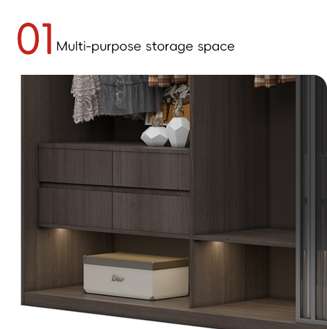 Support customization Stylish and practical large space apartment furniture with glass doors wooden wardrobe