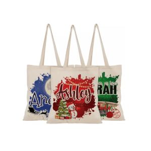 Christmas Tote Reusable Gift Bags Canvas Material Wear Resistant