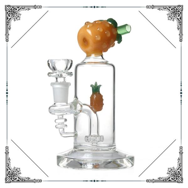 Yellow Pineapple Waterpipe 7 inches Mini Glass Bubbler Bong With Showerhead Perc
