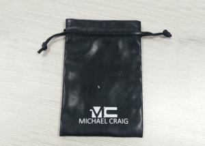 China Black Leathery Drawstring Jewelry Bags , Suede Drawstring Pouch Screen Printing Logo on sale