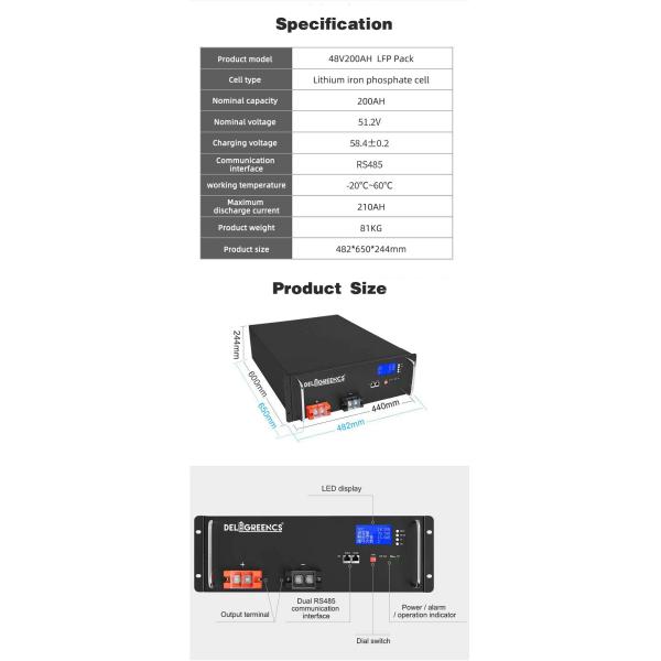 48V 200AH Energy Storage Lifepo4 Server Rack Battery For Wind Power Solar Energy