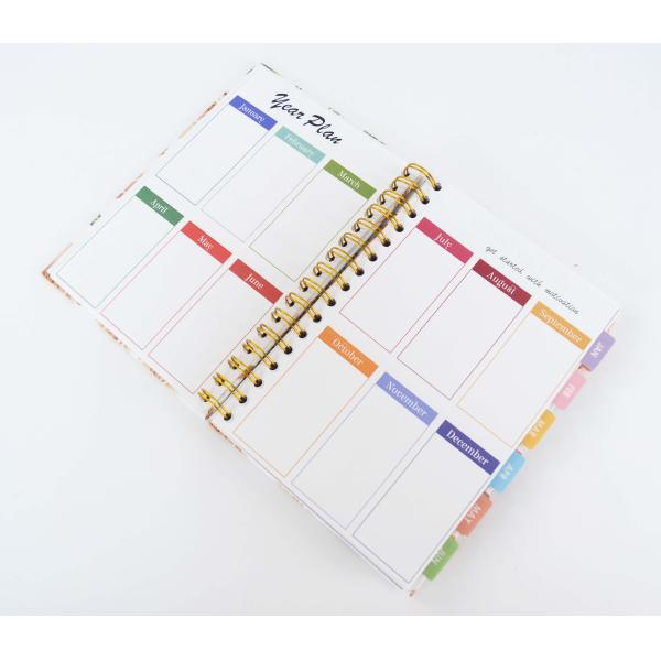 Offset Printing Gold Spiral Binding Weekly Academic Planner with Front and Back Pocket