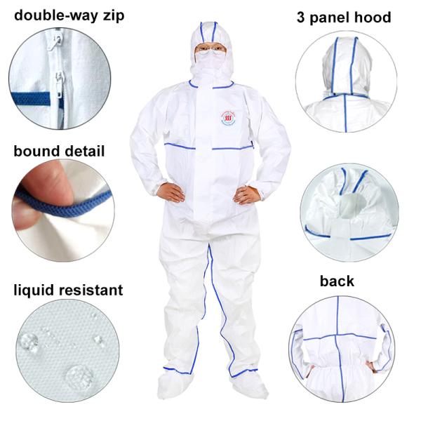 Medical Ppe Disposable Coveralls Aami Pb70 Level 1 2 3 Taped Microporous