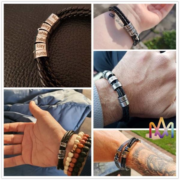 fadeless 19cm 21cm Mens Leather Beaded Bracelets