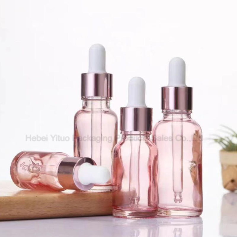 Pink Essential Oil Dropper Bottle 1oz Glass Round Shape For Cosmetics