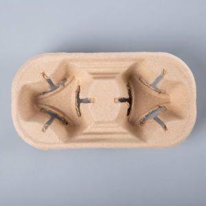 Quality 2 Cups paper Biodegradable Bagasse Coffee Cup Holder for sale