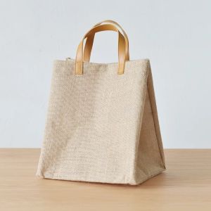 Burlap Reusable Shopping Leather Handle Jute Tote Bags