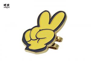 Quality Cute Hand Decorative Lapel Pins , Yellow Victory Lapel Pin Fake Gold Plating for sale