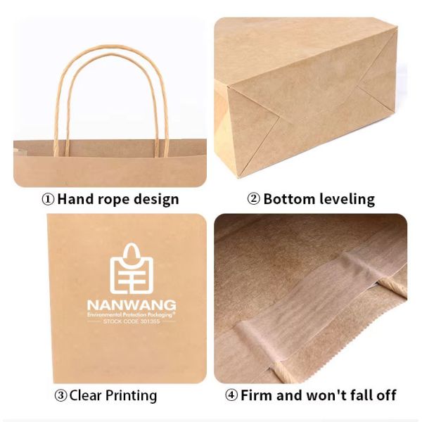 J Cut Paper Bag Custom Printing Logo Shopping Gift Handle Craft Coffee Food Takeout Restaurant Packaging