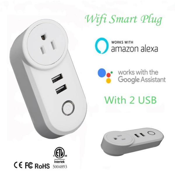 Wifi Smart Plug, With 2 USB Charger(5V, 2.1A), Work with Amazon Alexa & Google