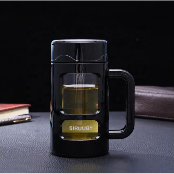 Customized Modern 16oz 450ml Glass Insulated Water Bottle Tea Infuser Glass Water Bottle With Protective Sleeve Case Handle Wide Mouth Large Capacity