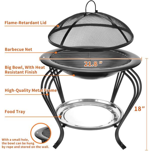 22 Inches Portable Foldable Outdoor Burning Fire Pit Round Burning Fire Pit