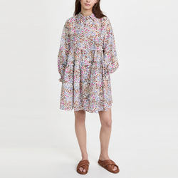 Ladies Collared Neck Dress for Women Long Sleeve Clothing Manufacturers Ruffle Trim Elegant Custom Logo Floral Cotton Dress