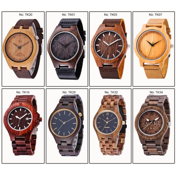 2018 Hot Selling High Quality Brown Leather Strap Automatic Movement Wood Army Watch