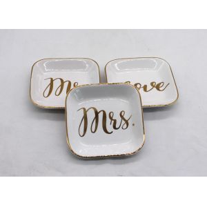 Quality Customized Ceramic Jewelry Tray , Ceramic Ring Dish With Gold Printing for sale