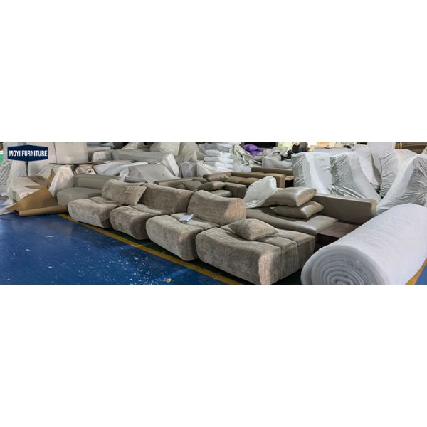 Modular queen size bed room furniture set featuring full upholstered linen frame and modern luxury furniture designs