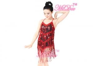 China ODM Latin Dance Costumes Girl Sequin Tassels Red Dress Ballroom Dancing Dresses on sale
