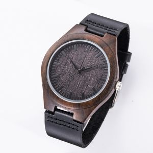 Mens Wooden Watch Waterproof Mineral Glass Mens Leather Wrist Watch